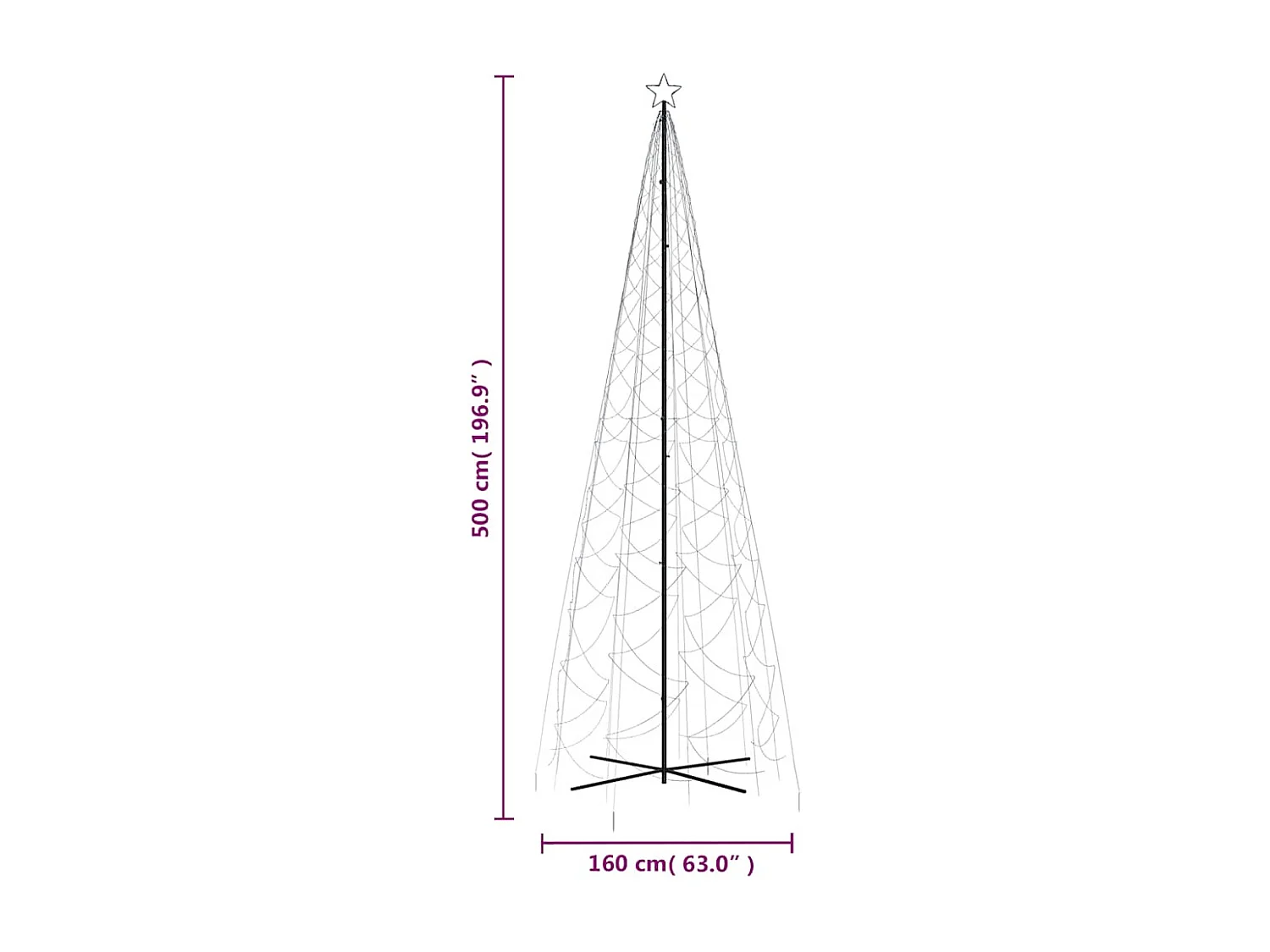 Arbre de Noël cône 1400 LED Bleues 160x500 cm