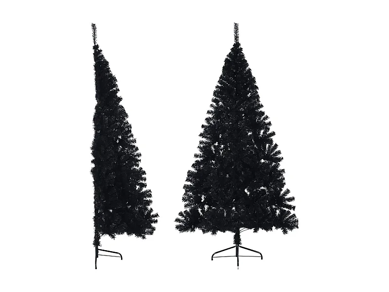 Meia árvore de Natal artificial com suporte 180 cm PVC preto