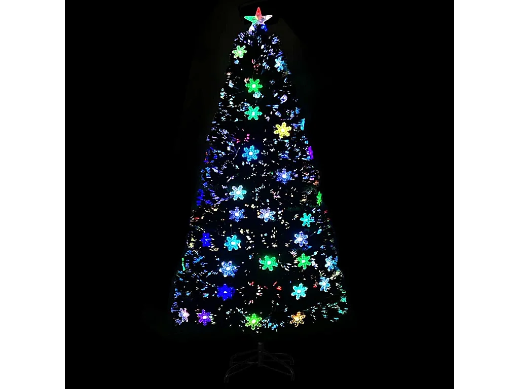 Sapin de Noël et flocons de neige LED Noir 120 cm Fibre optique