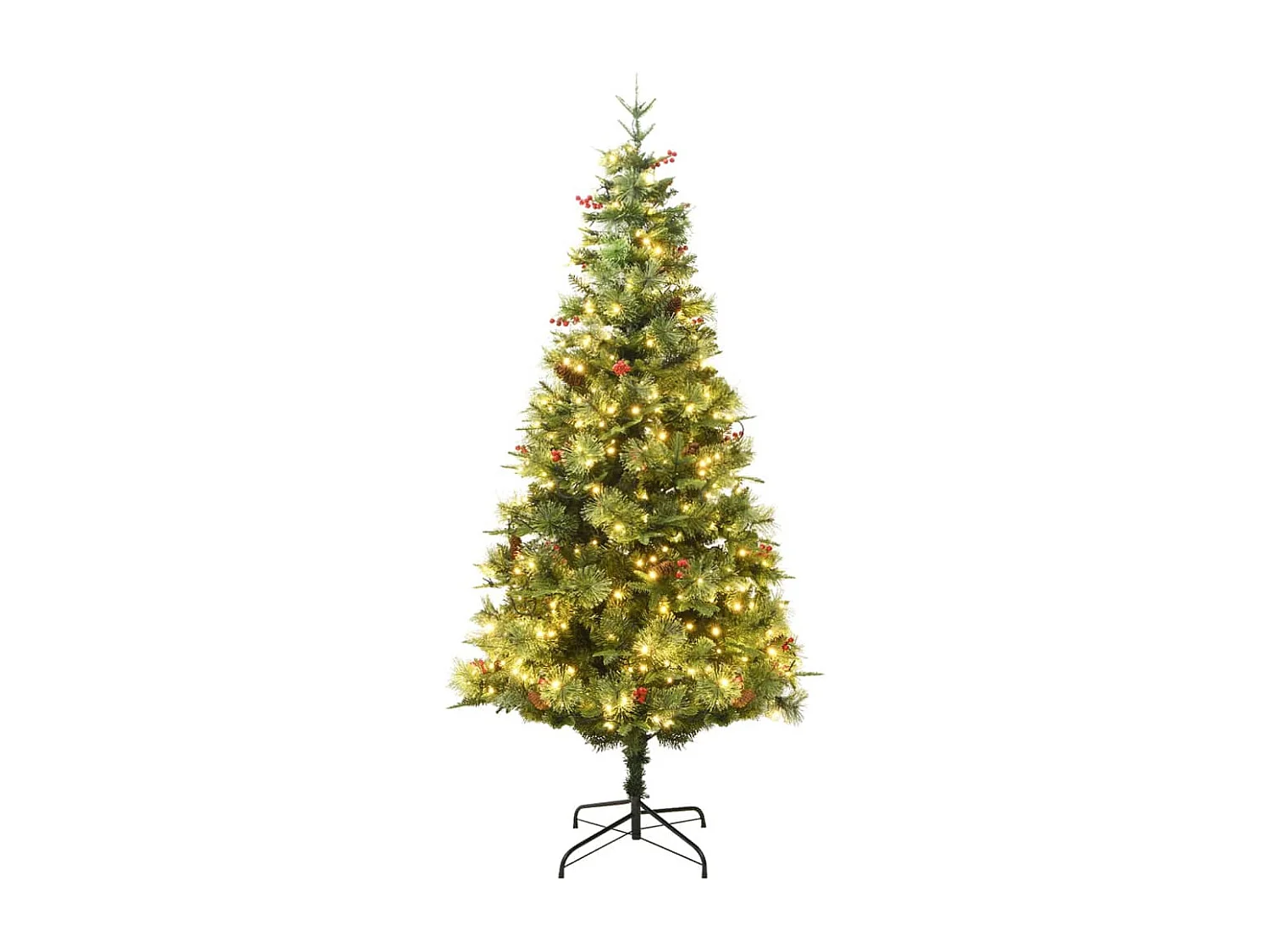 Árbol de Navidad con luces y piñas PVC PE verde 195 cm