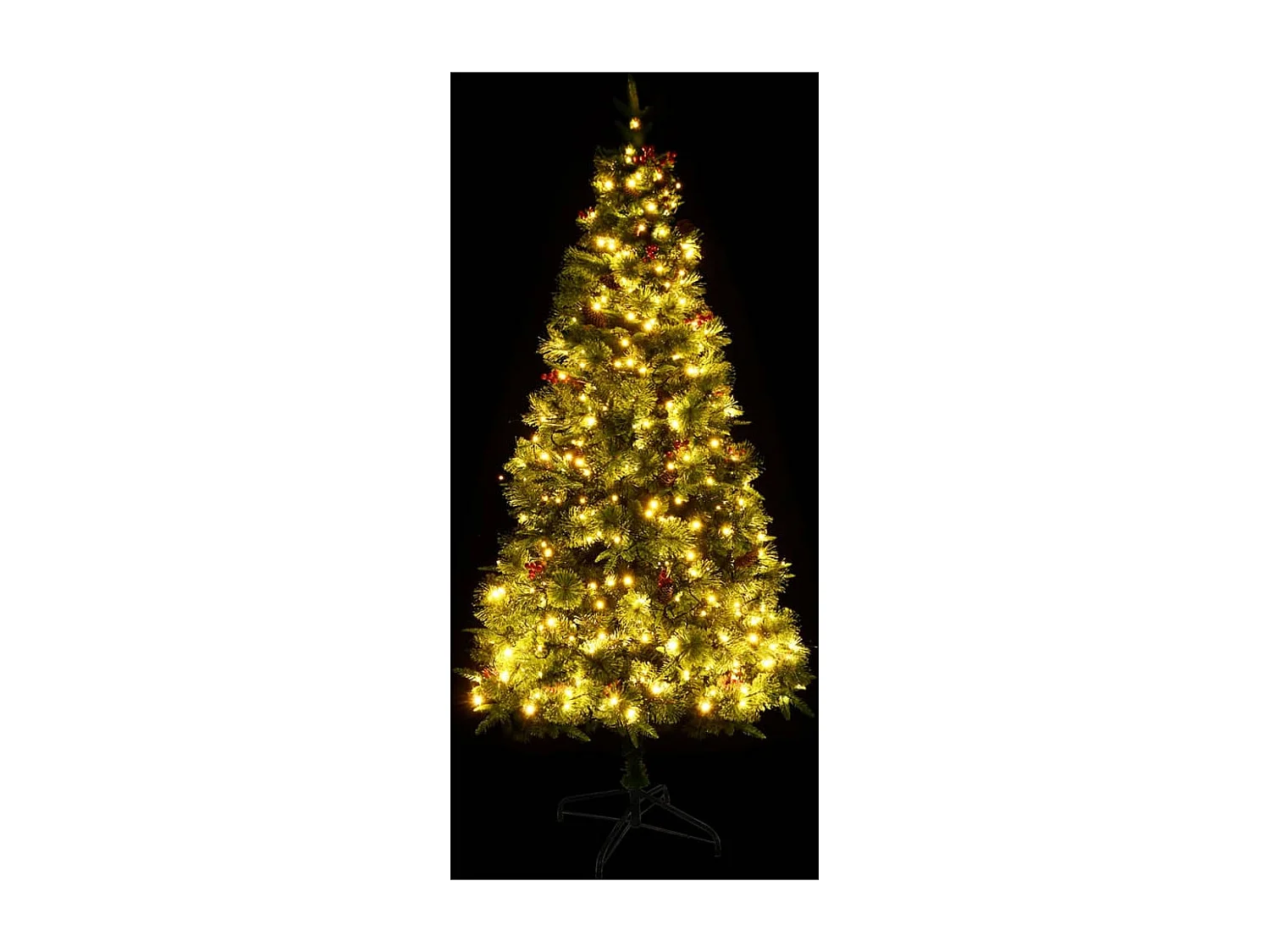 Árbol de Navidad con luces y piñas PVC PE verde 195 cm
