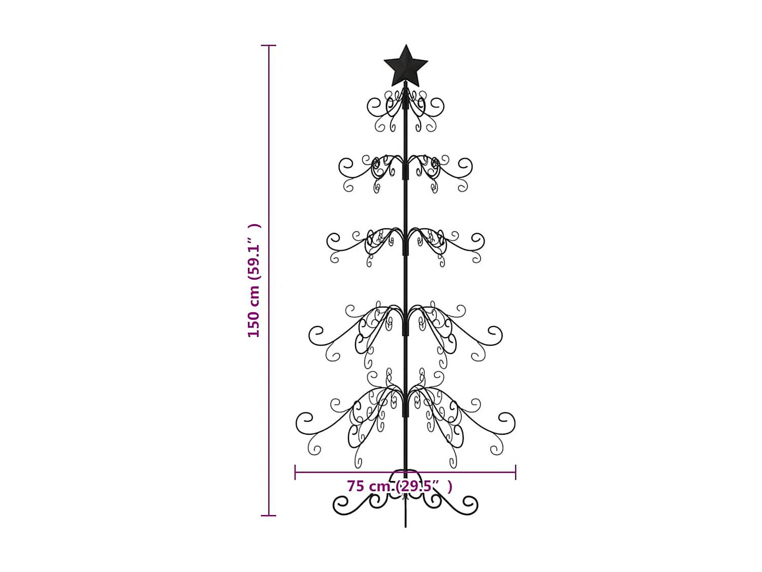 Arbre de Noël en métal pour décoration noir 150 cm