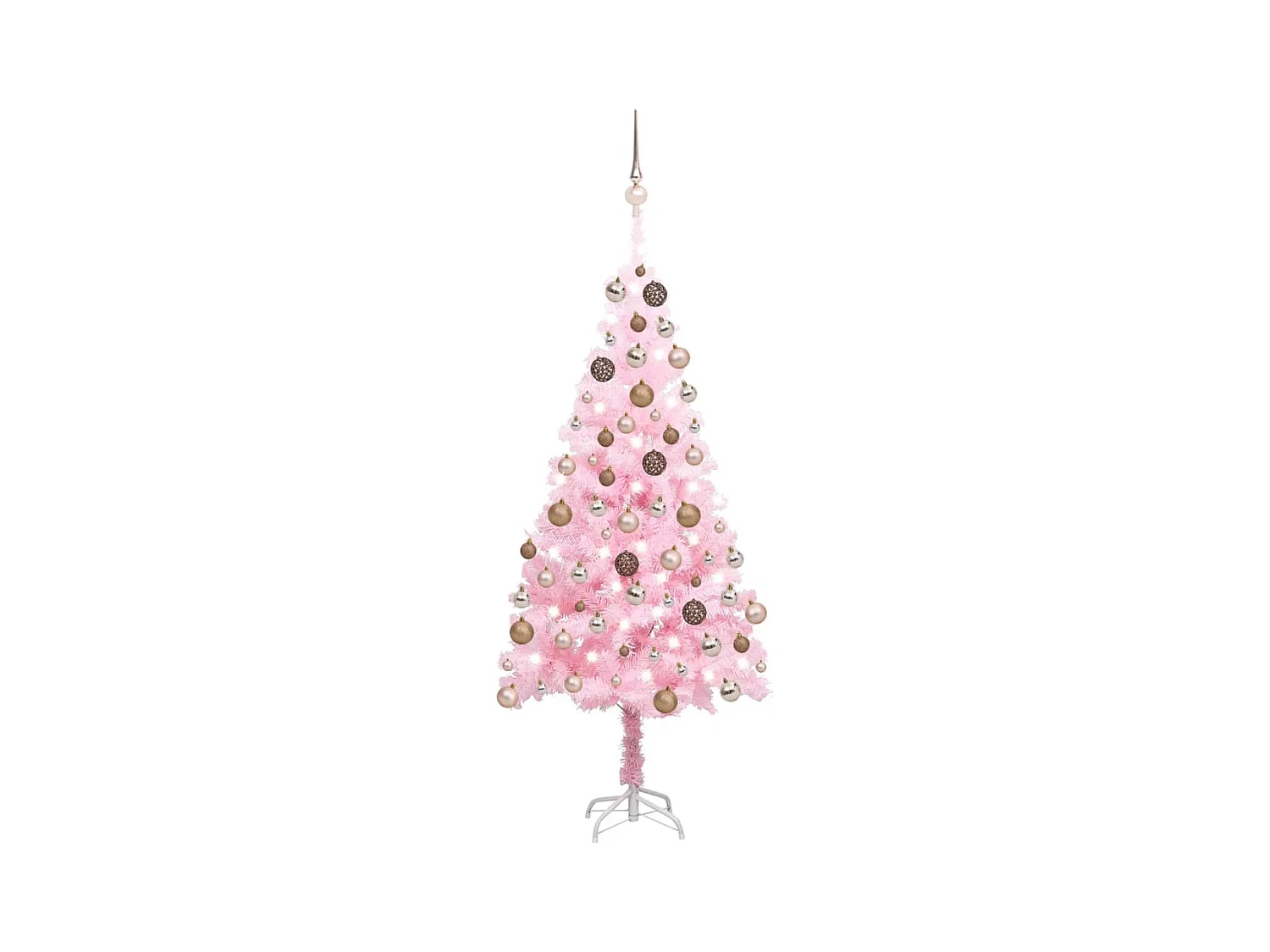 Kunstkerstboom met verlichting en kerstballen 120 cm PVC roze