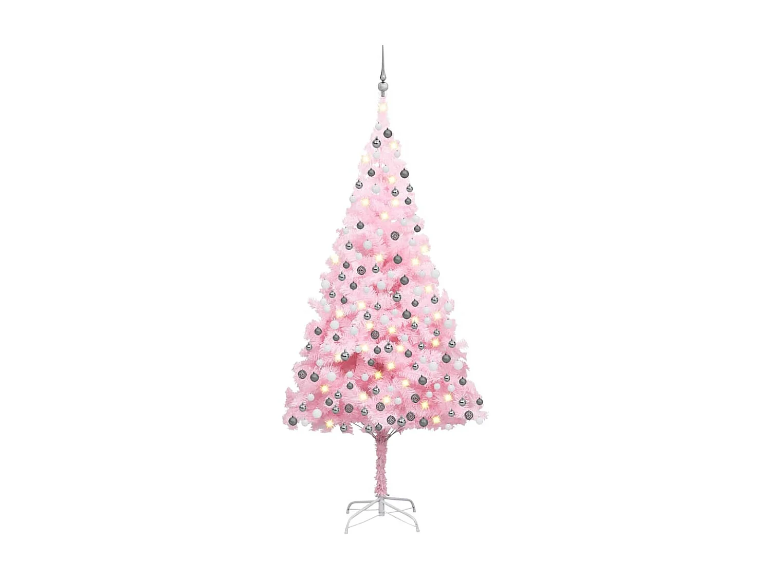Arbre de Noël artificiel pré-éclairé et boules rose 210 cm PVC