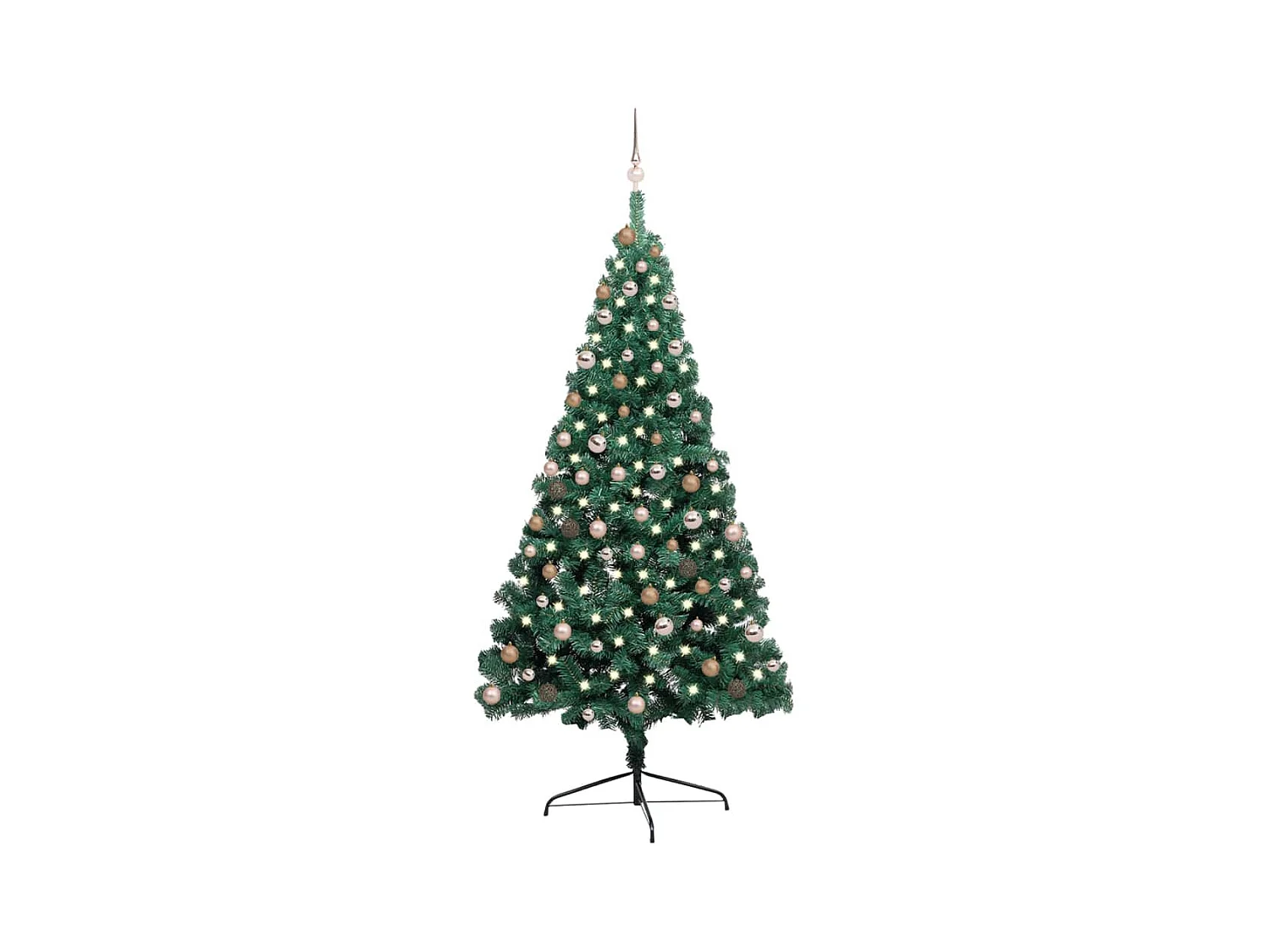 Medio árbol de Navidad artificial con LEDs y bolas verde 210 cm