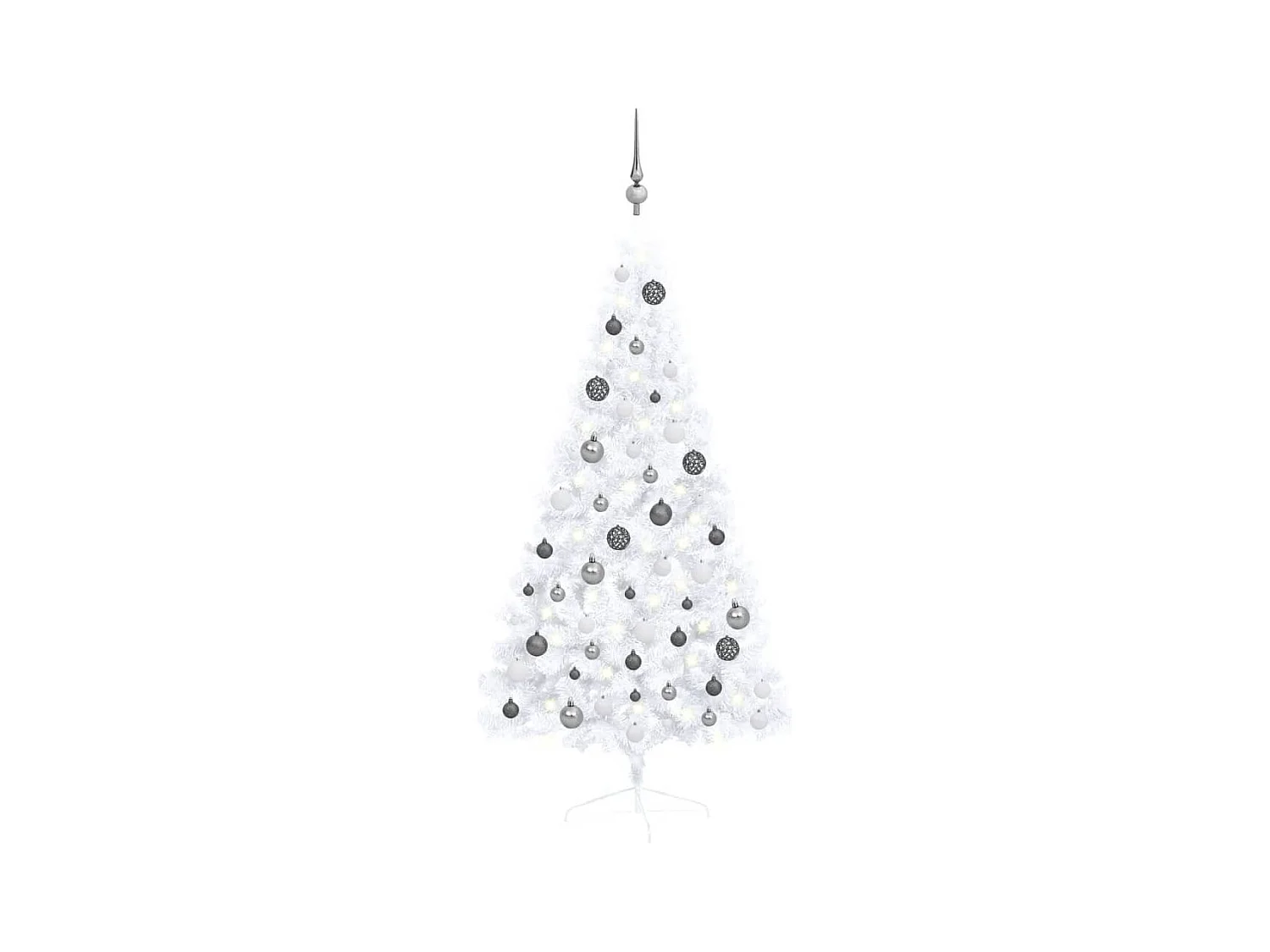 Kunstkerstboom met verlichting en kerstballen half 150 cm wit