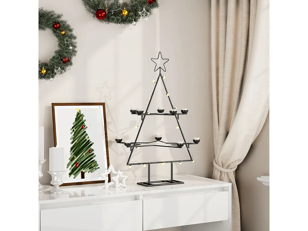 Arbre de Noël en métal pour décoration noir 75 cm