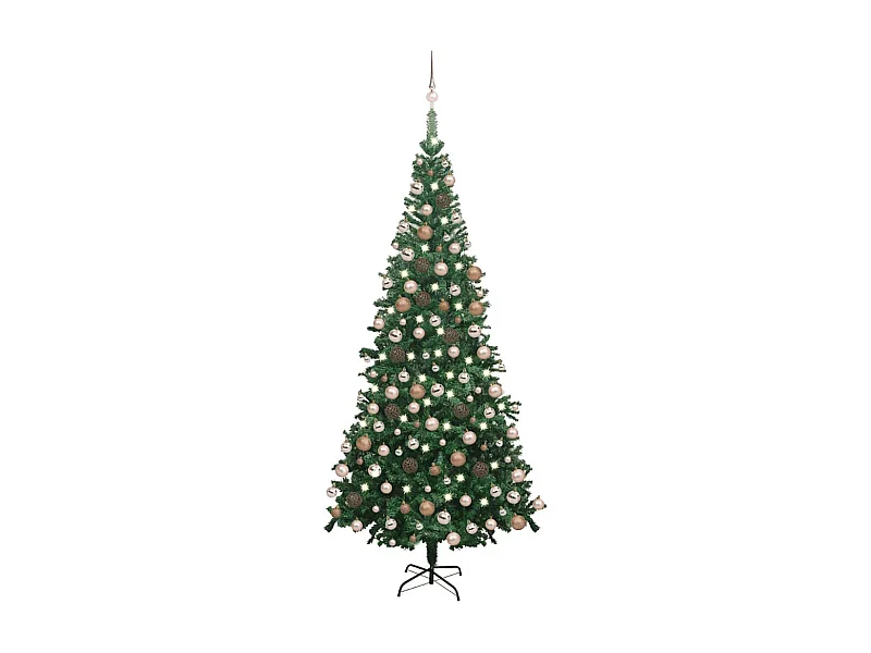 Arbre de Noël artificiel pré-éclairé et boules L 240 cm vert