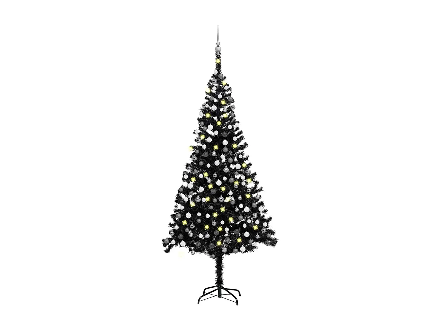 Árvore Natal artificial pré-iluminada com bolas 240cm PVC preto