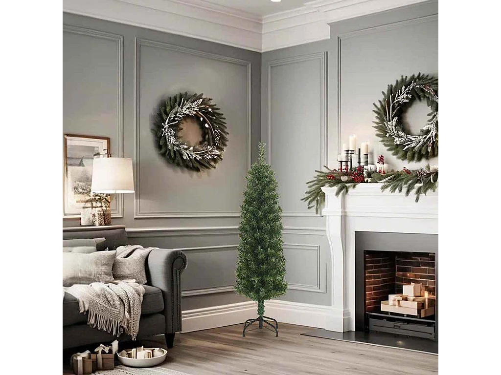 Sapin de Noël artificiel mince avec support vert 120 cm PVC