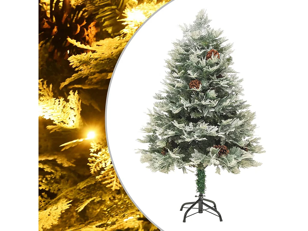 Sapin de Noël pré-éclairé et pommes de pin vert 120cm PVC et PE