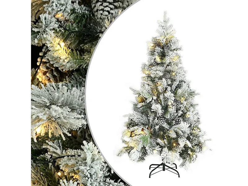 Sapin de Noël pré-éclairé avec neige floquée/cônes 195cm PVC/PE