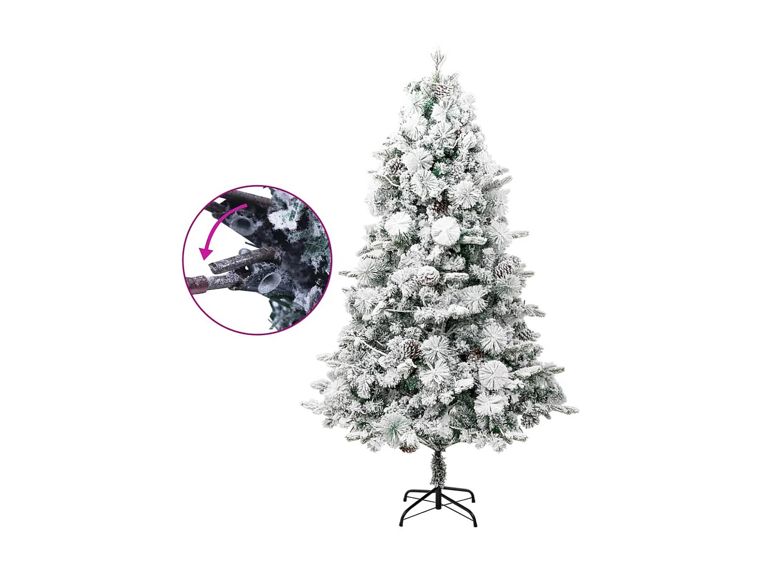 Sapin de Noël pré-éclairé avec neige floquée/cônes 195cm PVC/PE