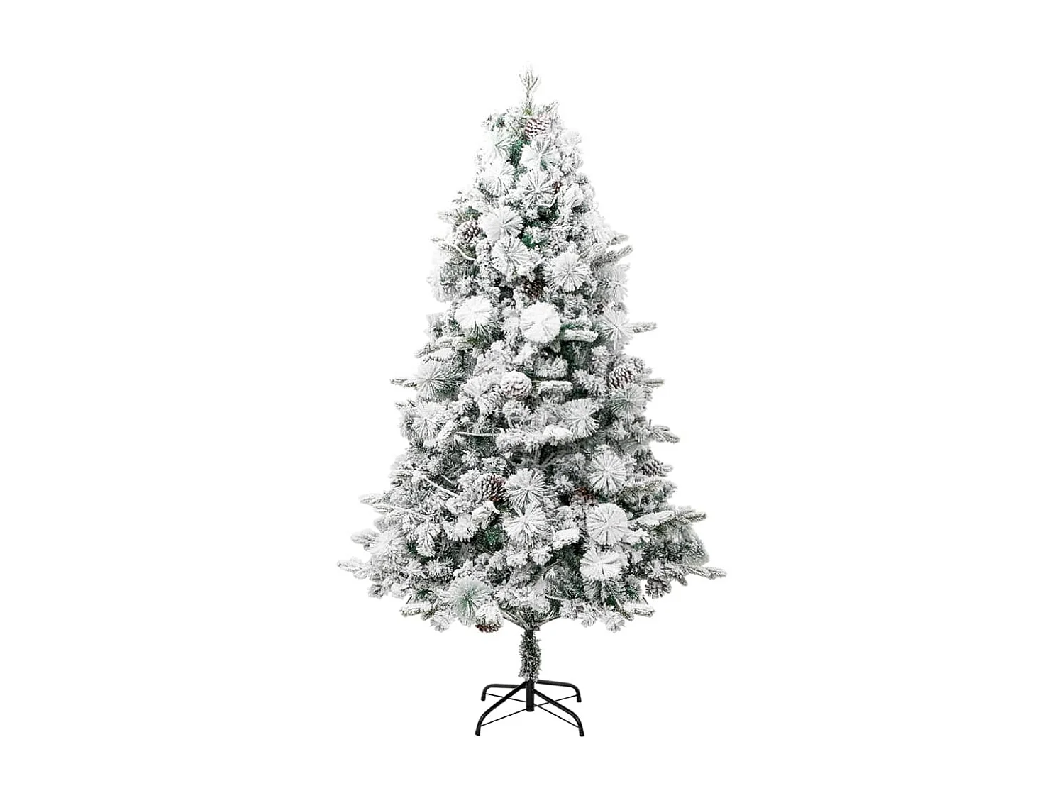 Sapin de Noël pré-éclairé avec neige floquée/cônes 195cm PVC/PE