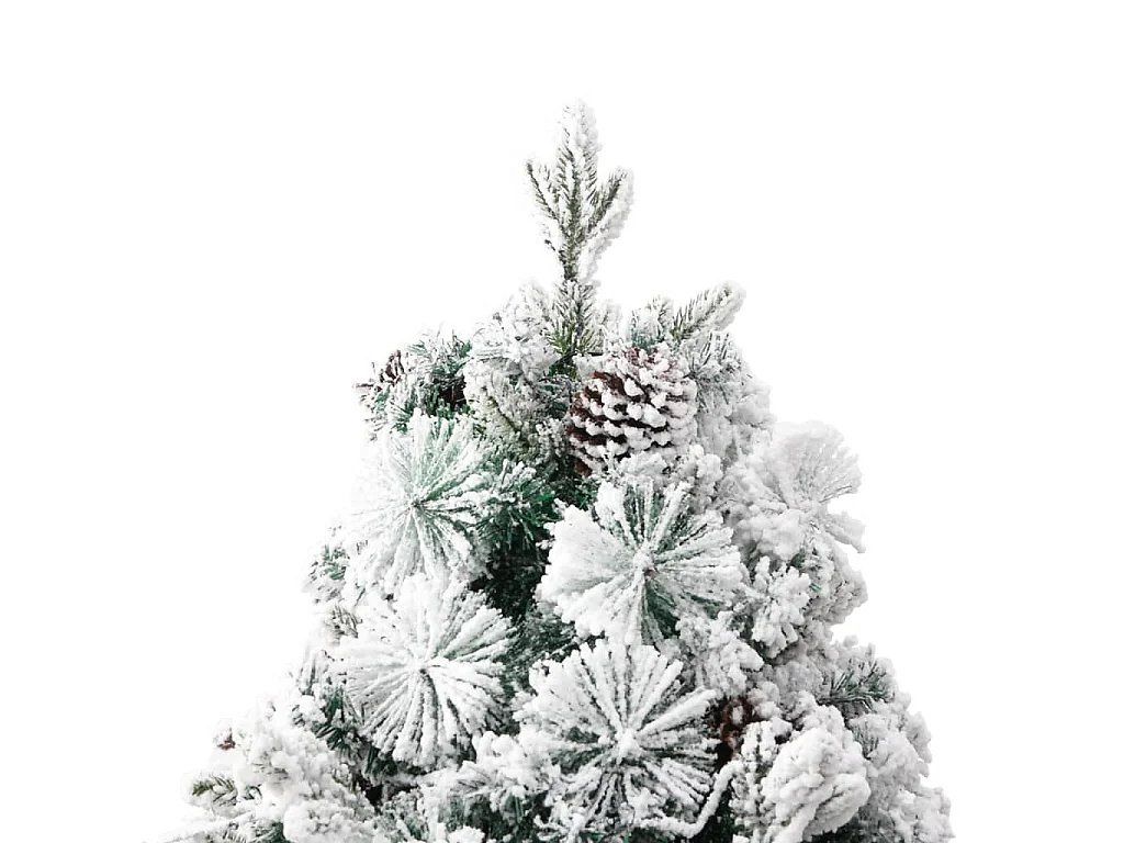 Sapin de Noël pré-éclairé avec neige floquée/cônes 195cm PVC/PE