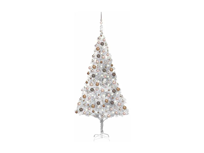 Árbol de Navidad preiluminado con luces y bolas plateado 240 cm