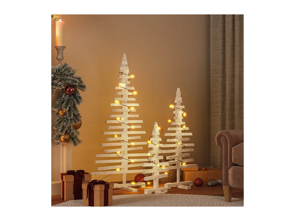 Arbres de Noël en bois pour décoration 3 pièces bois massif de pin