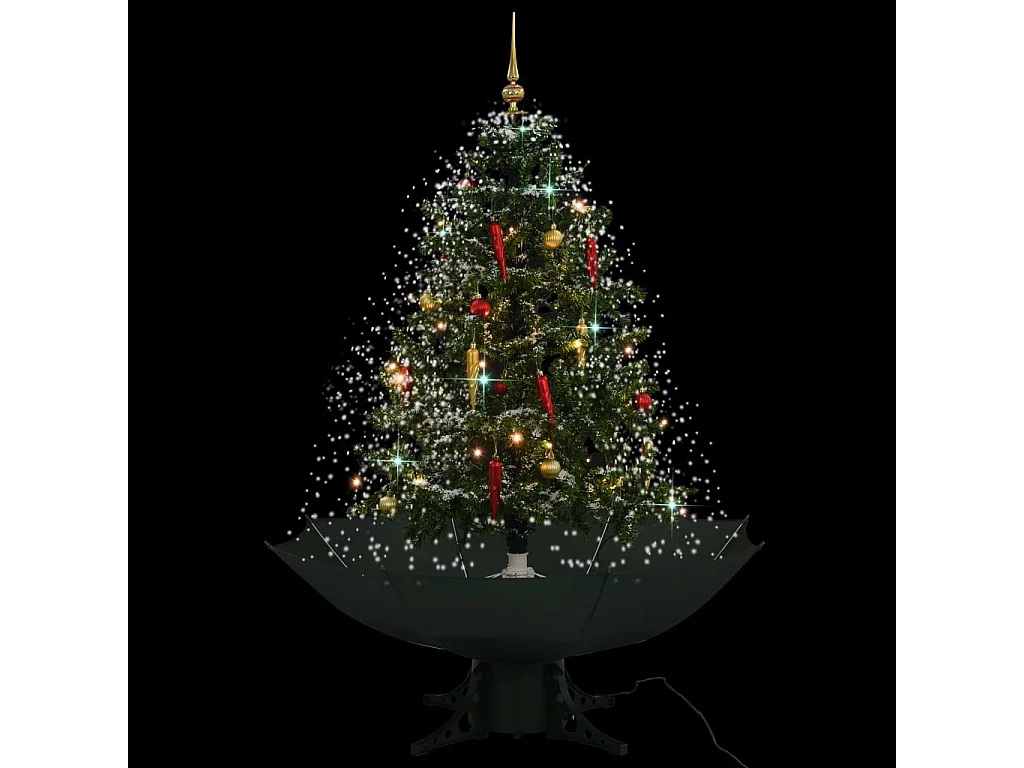 Arbre de Noël neigeux avec base de parapluie Vert 140 cm