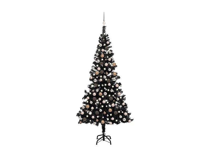 Arbre de Noël artificiel pré-éclairé et boules noir 240 cm PVC