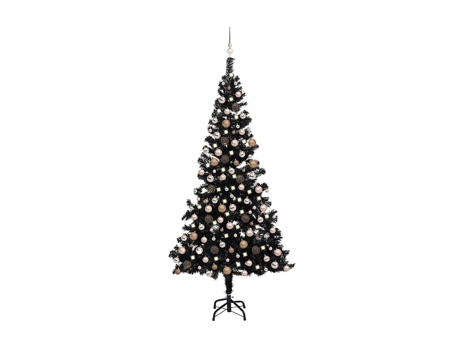 Arbre de Noël artificiel pré-éclairé et boules noir 240 cm PVC
