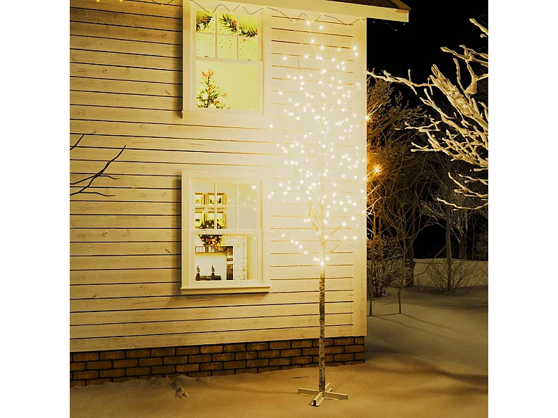 Abedul artificial blanco con 672 LEDs blanco cálido 400 cm