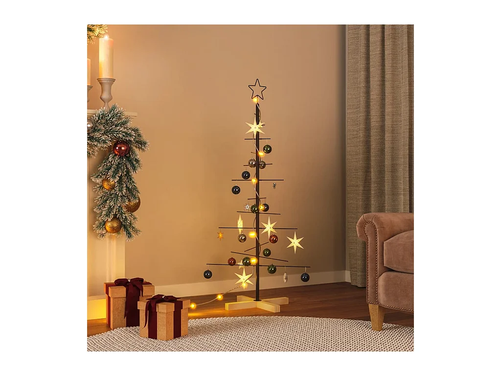 Arbre de Noël en métal avec base en bois noir 120 cm