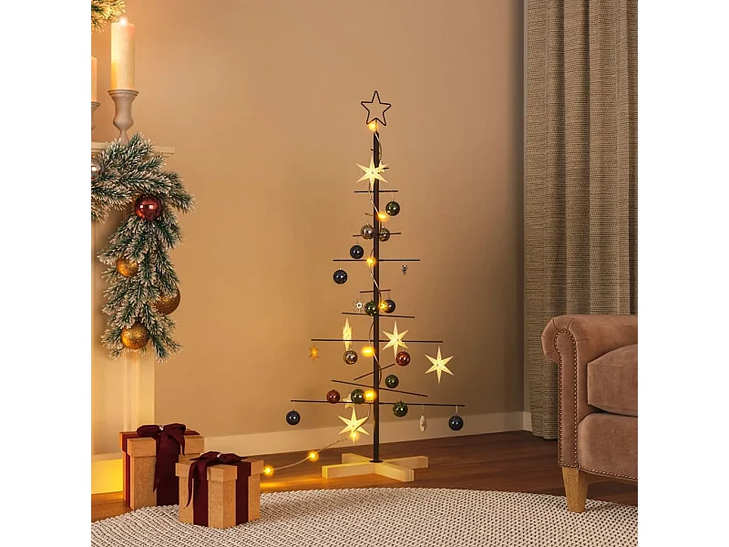 Arbre de Noël en métal avec base en bois noir 120 cm