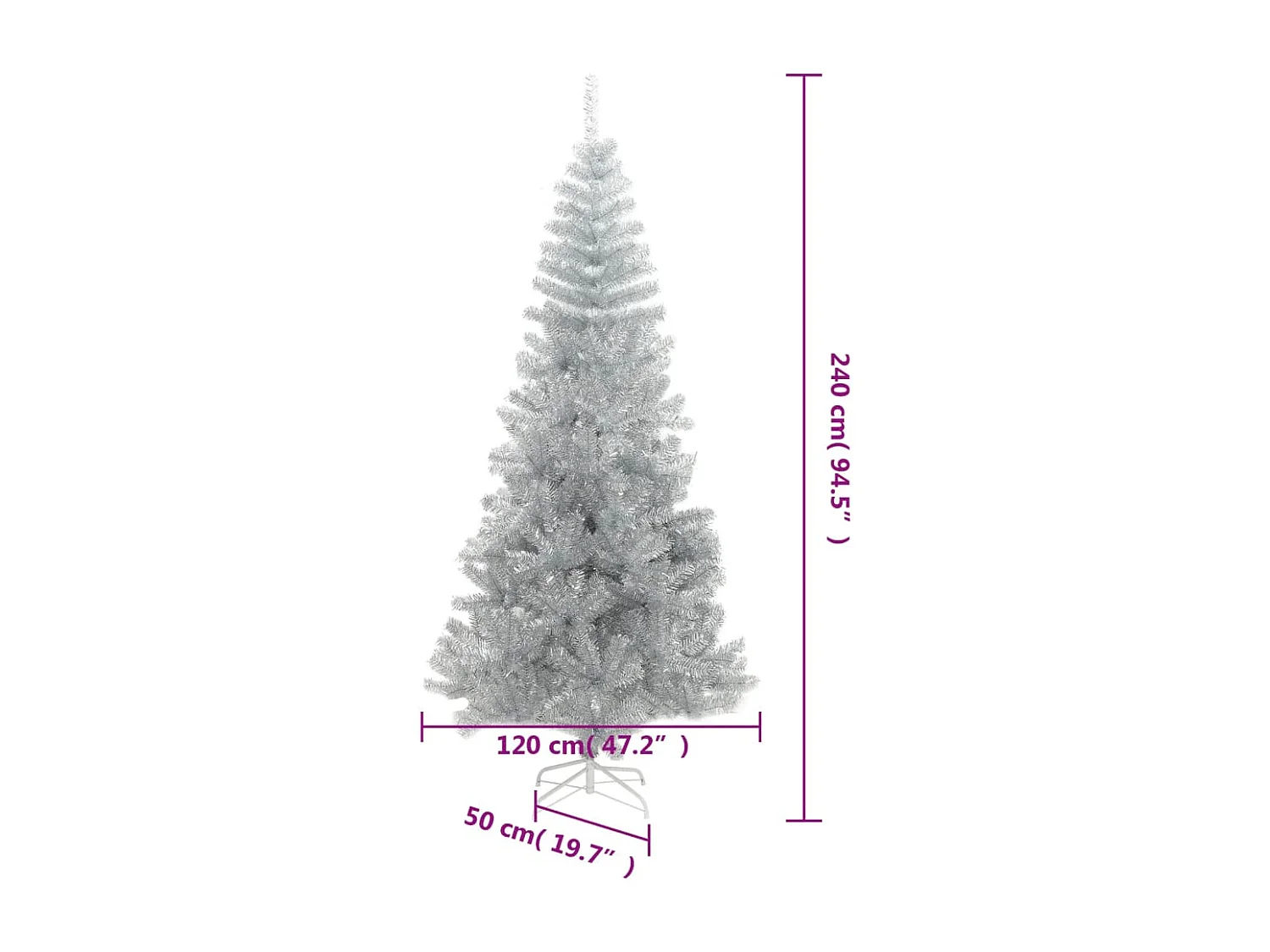Árvore de Natal artificial com suporte 240 cm PET prateado