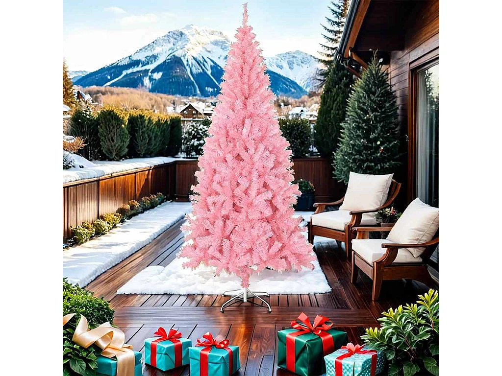 Sapin de Noël artificiel avec support rose 210 cm PVC