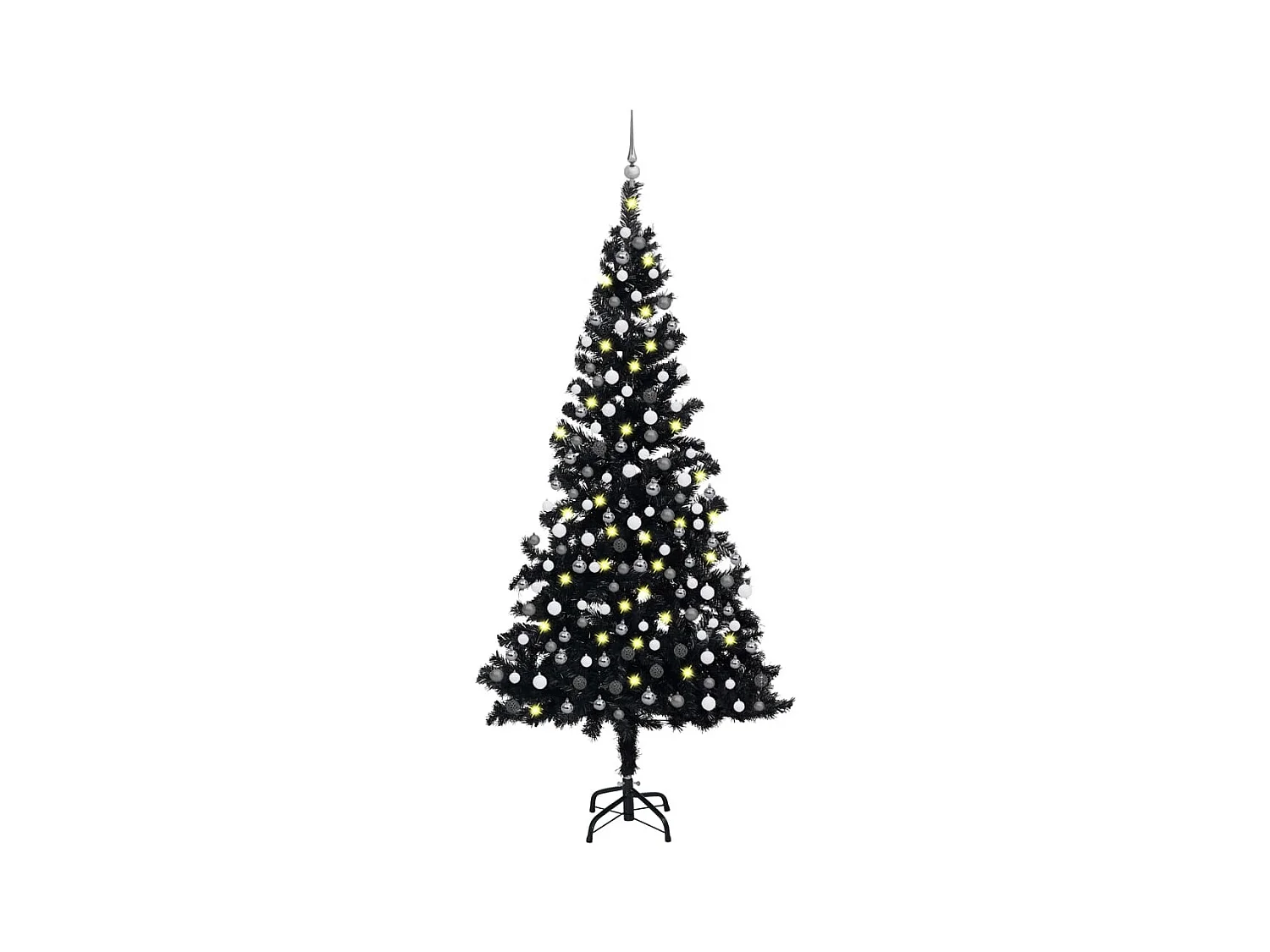 Arbre de Noël artificiel avec LED et boules Noir 210 cm PVC