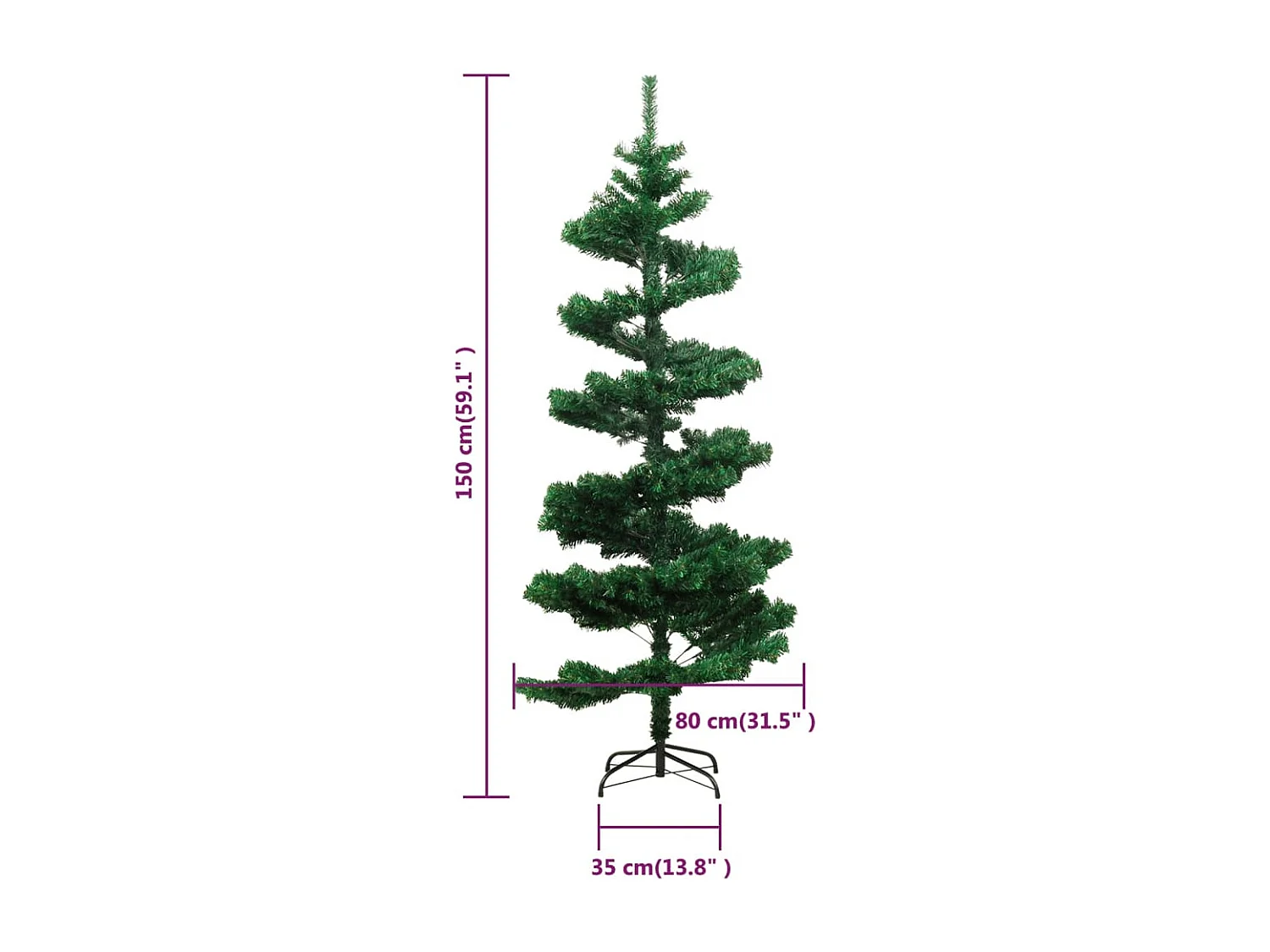 Arbre de Noël hélicoïdal pré-éclairé et support vert 150 cm PVC