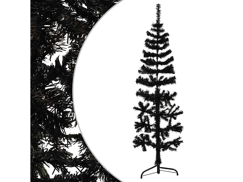 Demi sapin de Noël artificiel mince avec support Noir 120 cm