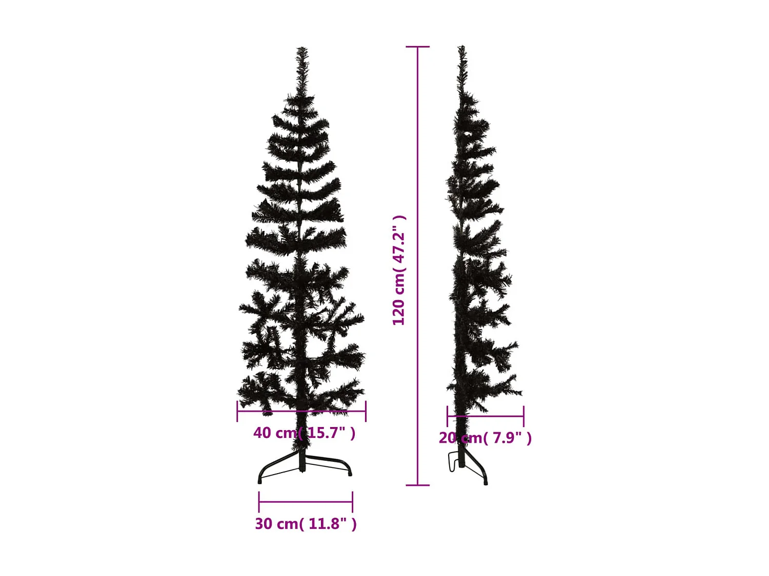 Demi sapin de Noël artificiel mince avec support Noir 120 cm