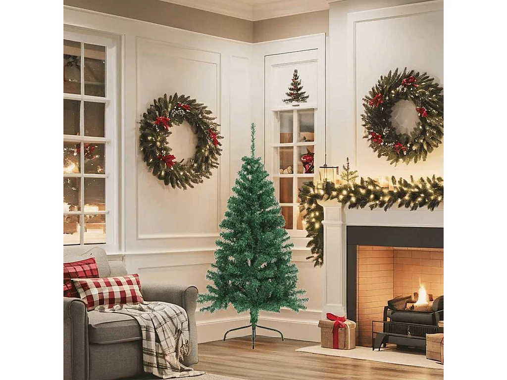 Meia árvore de Natal artificial com suporte 150 cm PVC verde