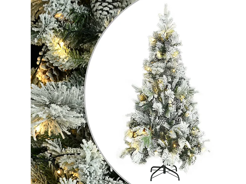 Sapin de Noël pré-éclairé avec neige floquée/cônes 225cm PVC/PE
