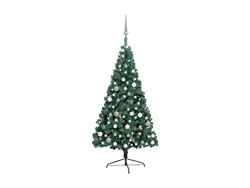 Demi-arbre de Noël artificiel pré-éclairé et boules vert 240 cm