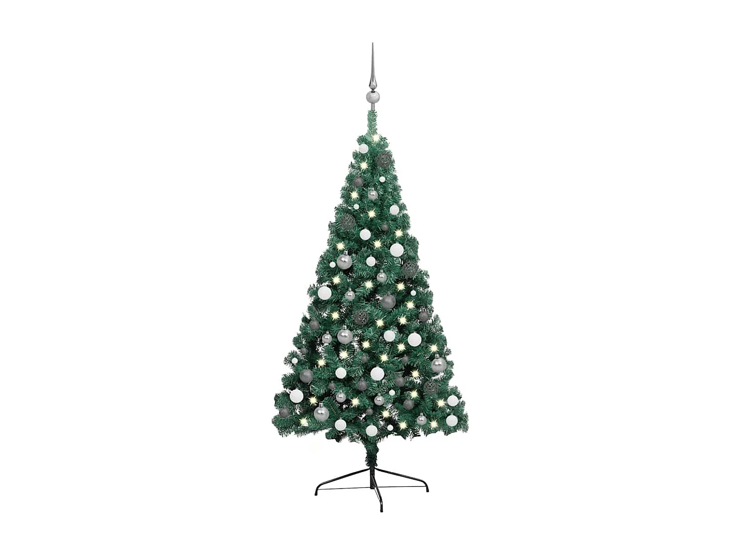 Demi-arbre de Noël artificiel pré-éclairé et boules vert 240 cm