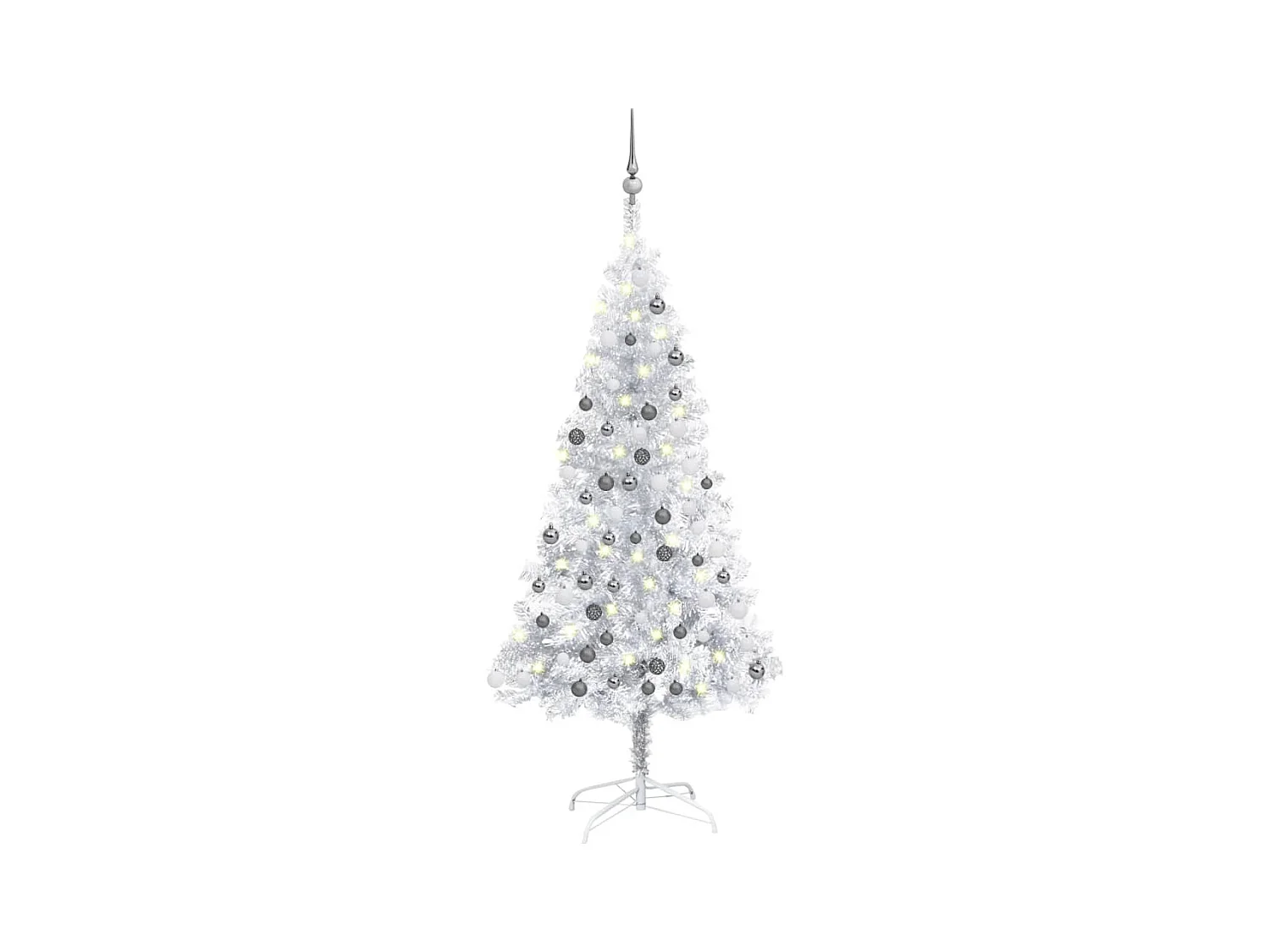 Arbre de Noël artificiel avec LED et boules Argenté 150 cm PET