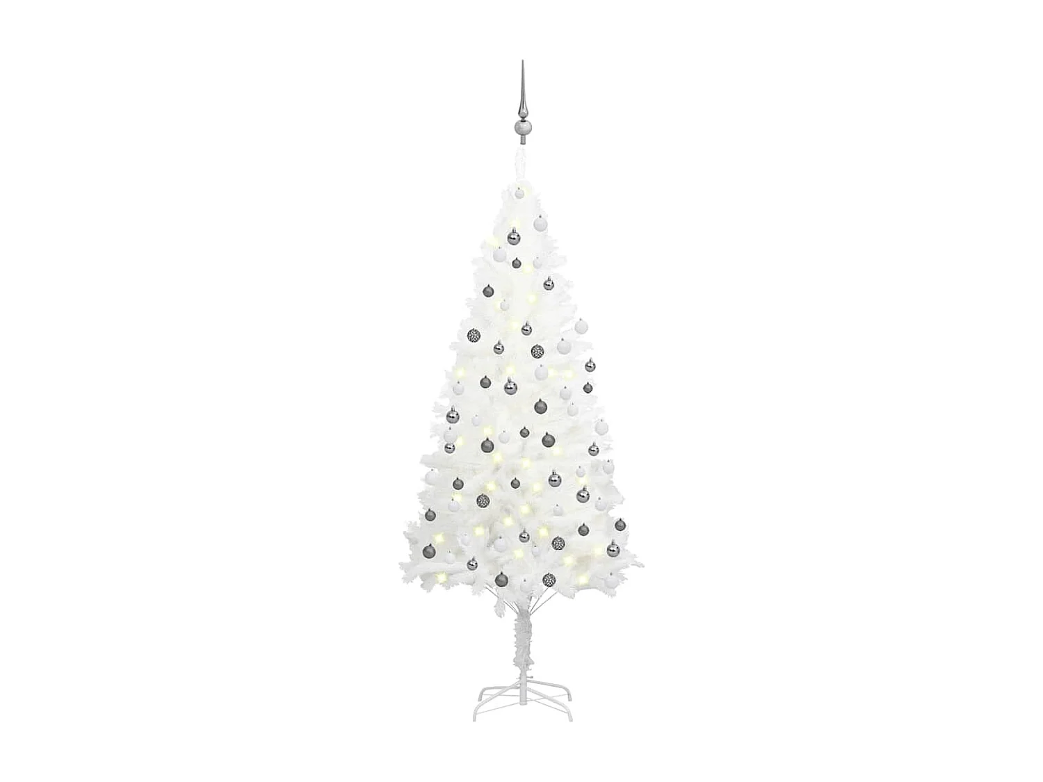 Arbre de Noël artificiel pré-éclairé et boules blanc 180 cm