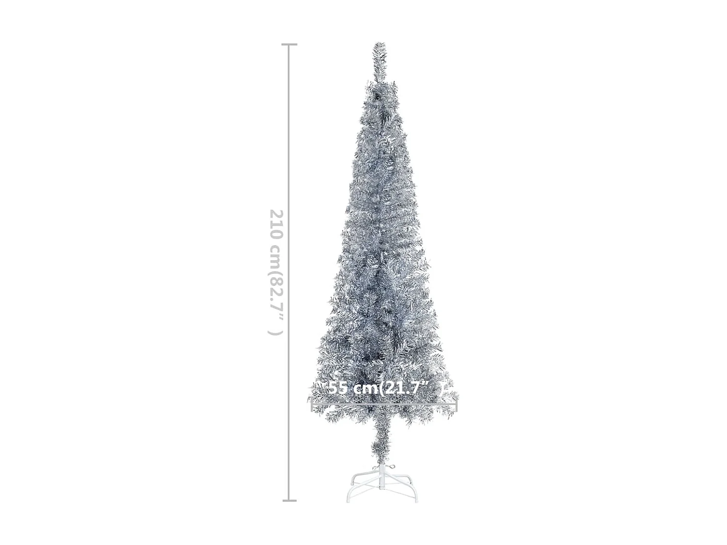 Árbol de Navidad delgado plateado 210 cm
