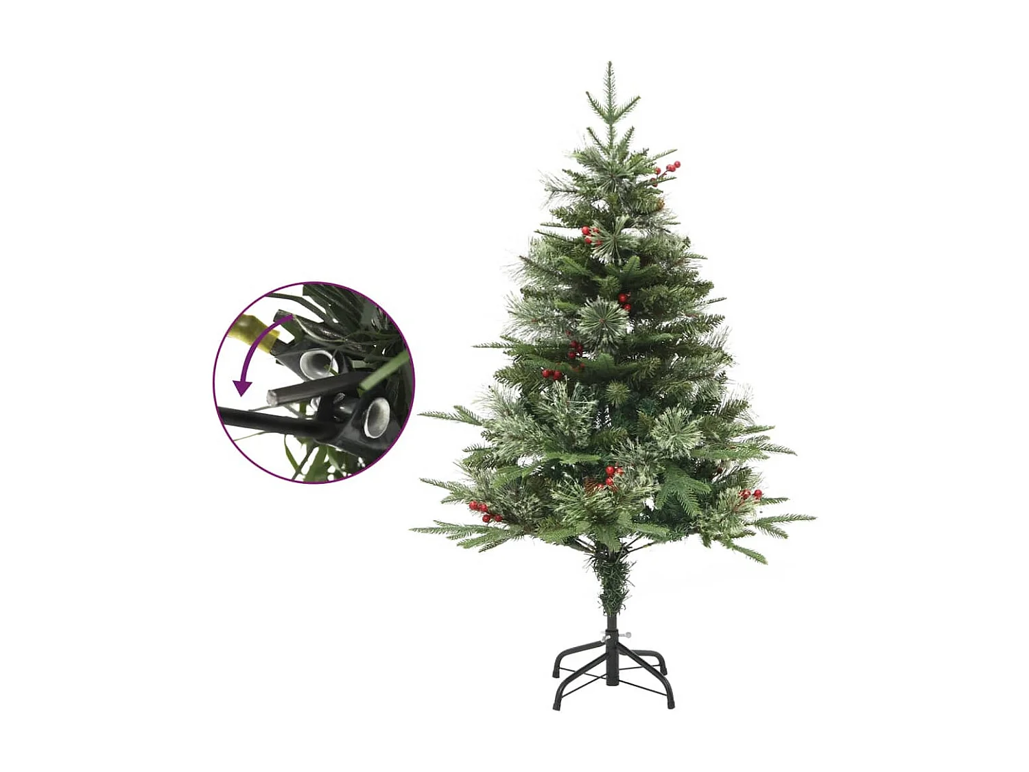 Sapin de Noël pré-éclairé et pommes de pin vert 120cm PVC et PE