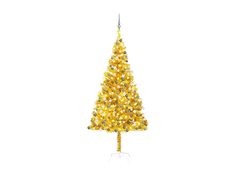 Árbol de Navidad preiluminado con luces y bolas dorado 210 cm