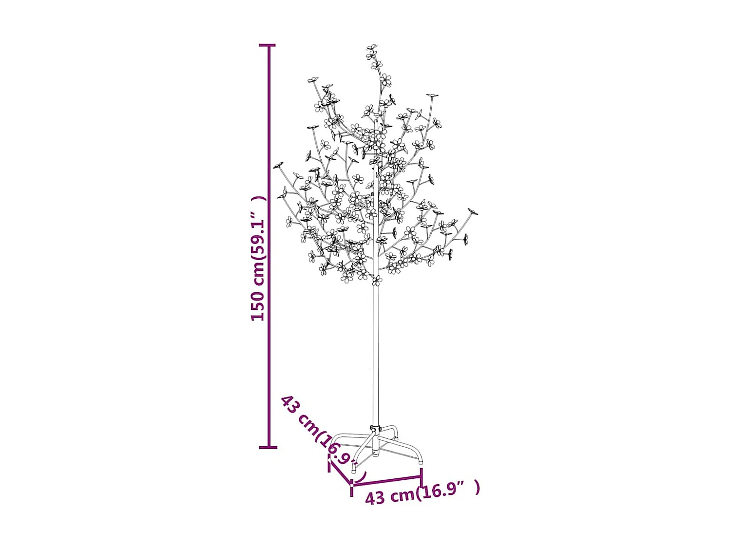 Arbre à LED fleur de cerisier 120 LED Blanc chaud 150 cm