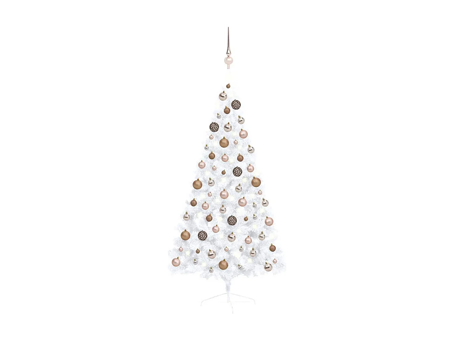 Demi-arbre de Noël artificiel pré-éclairé et boules blanc 150cm