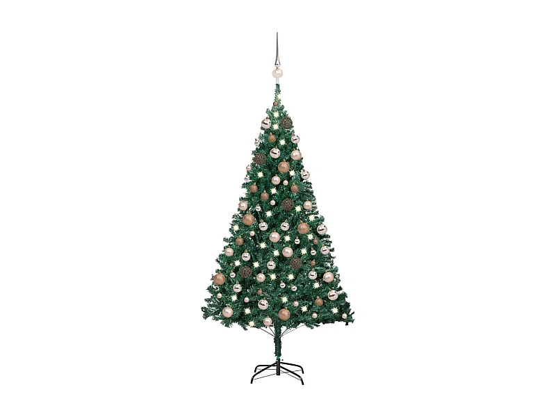Kunstkerstboom met verlichting en kerstballen 120 cm PVC groen