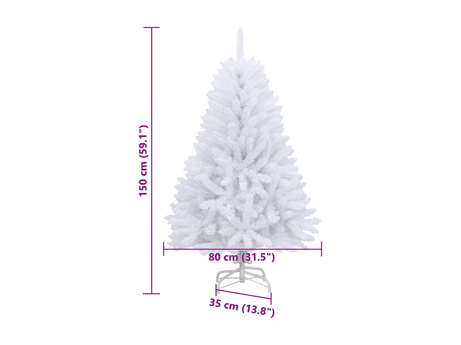 Kunstkerstboom met scharnieren en standaard 150 cm wit