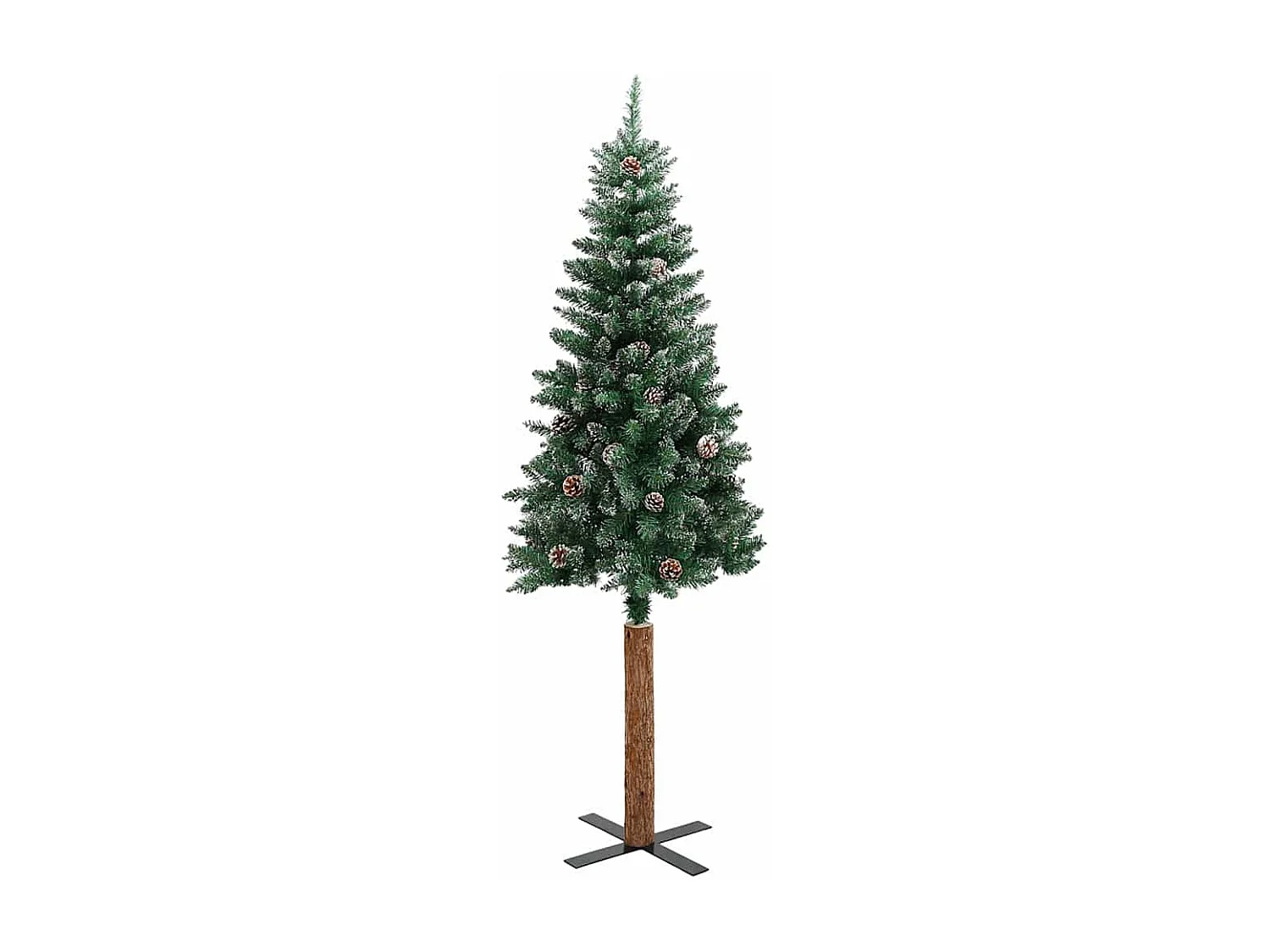 Sapin de Noël mince bois véritable et neige blanche vert 210 cm