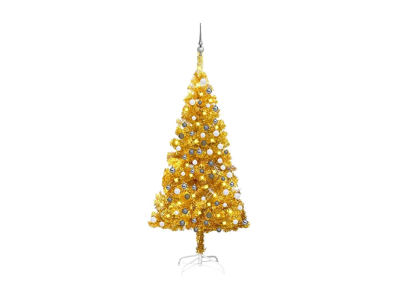 Árvore Natal artificial pré-iluminada c/bolas 150cm PET dourado