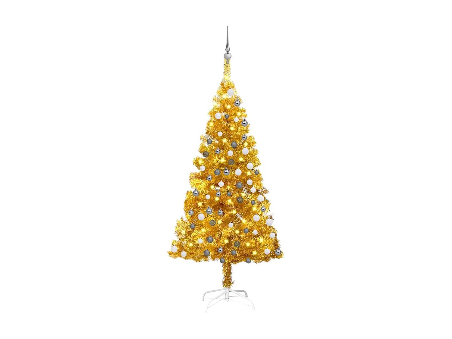 Árvore Natal artificial pré-iluminada c/bolas 150cm PET dourado