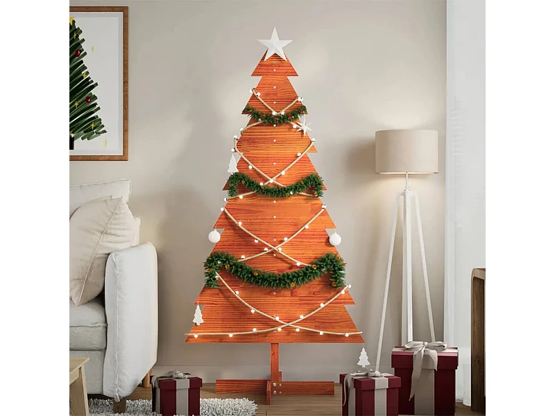 Árbol Navidad de adorno madera maciza pino marrón cera 150 cm